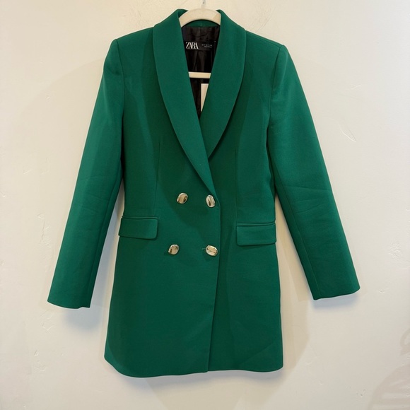 NWT ZARA DOUBLE BREASTED LONG BLAZER
DRESS GREEN SIZE S - Picture 2 of 7